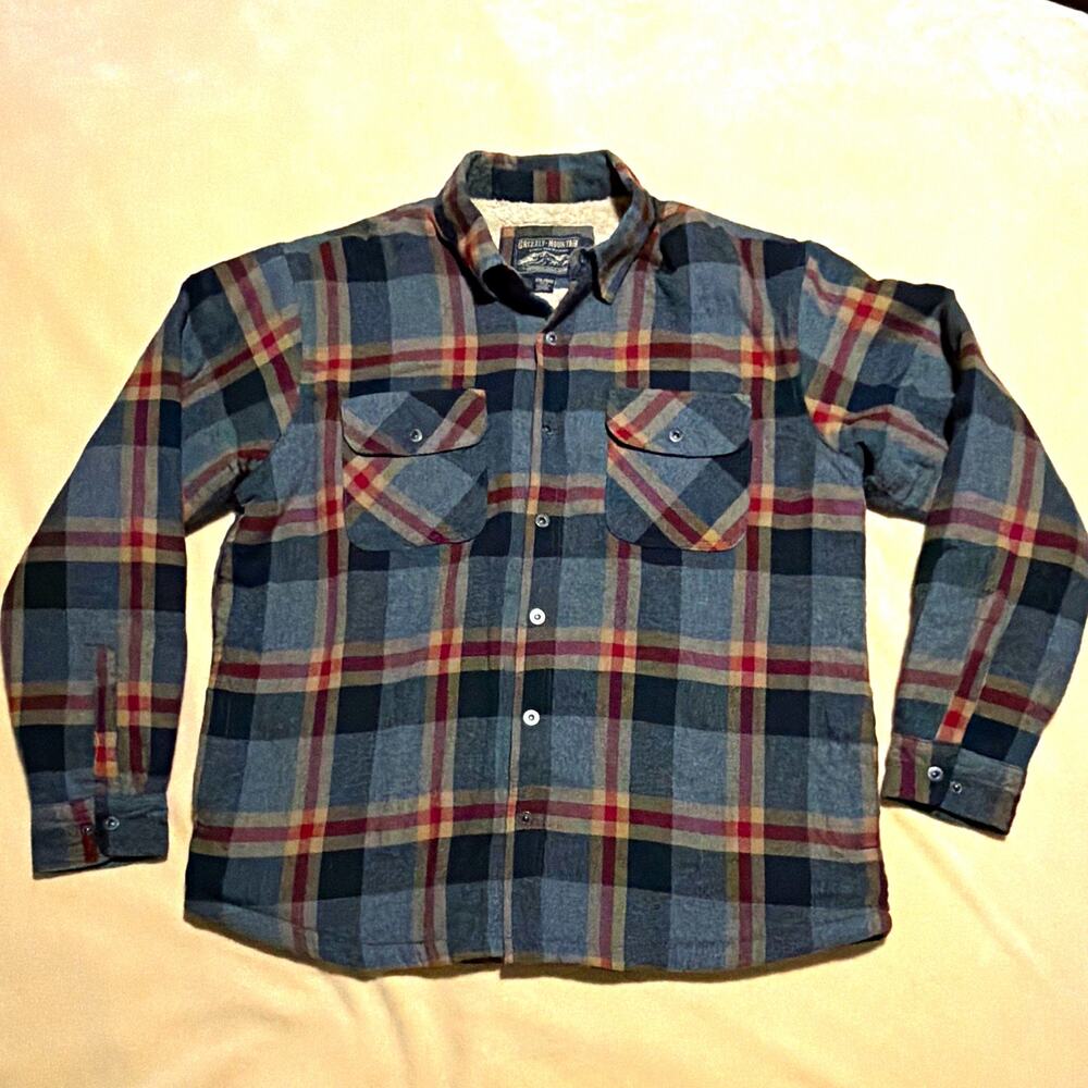 Grizzly Mountain Men’s XXL Plaid Flannel Lined Button-Up Shirt Jacket Pockets